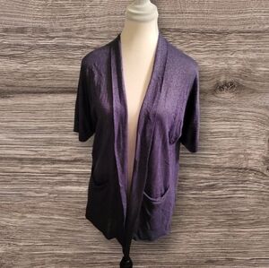 🩷 3/$15 Michael Kors Women's Open-Front Sheer Shimmer Black Sweater, Small, EUC